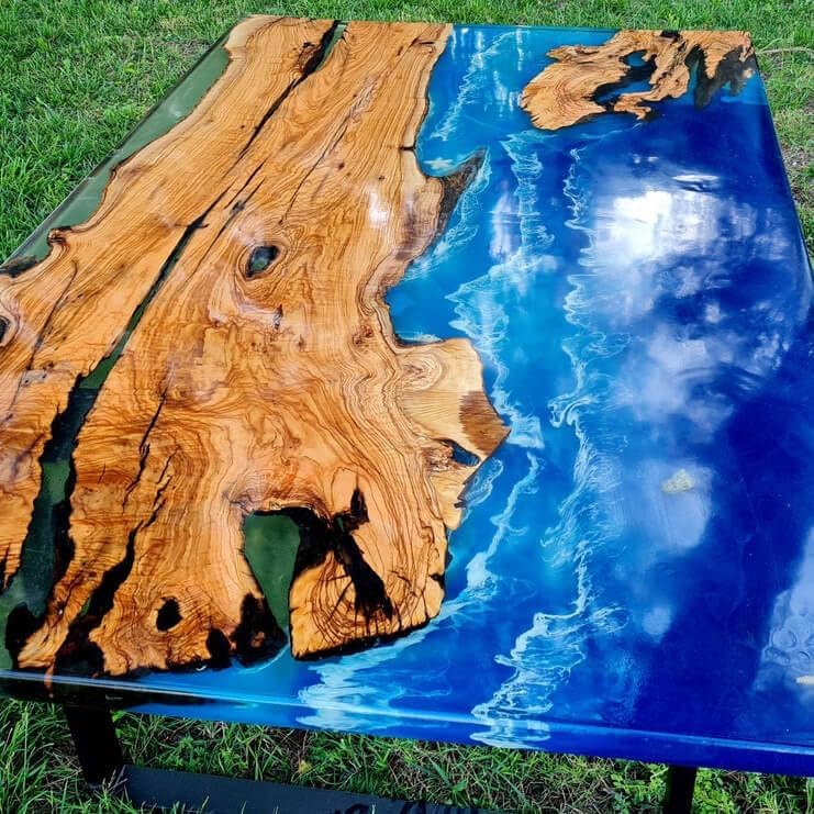 Coastline River Blue Epoxy Resin Dining Table Kitchen Table Coffee Table Living Room Table Patio Table Console Table Conference Table End/Side Table Home Décor - resinhomefurniture