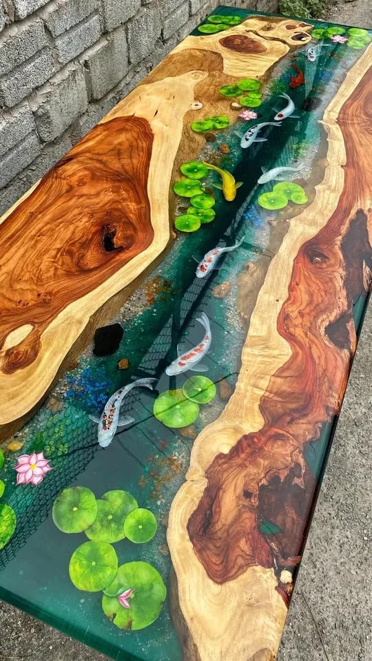 Custom Classic Wood Resin Epoxy Realistic Aquarium Look Resin Epoxy Dinning Table Coffee Table Living Room Table Bar Counter Home Decor - resinhomefurniture