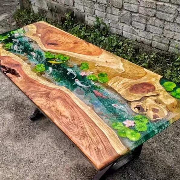 Custom Classic Wood Resin Epoxy Realistic Aquarium Look Resin Epoxy Dinning Table Coffee Table Living Room Table Bar Counter Home Decor - resinhomefurniture