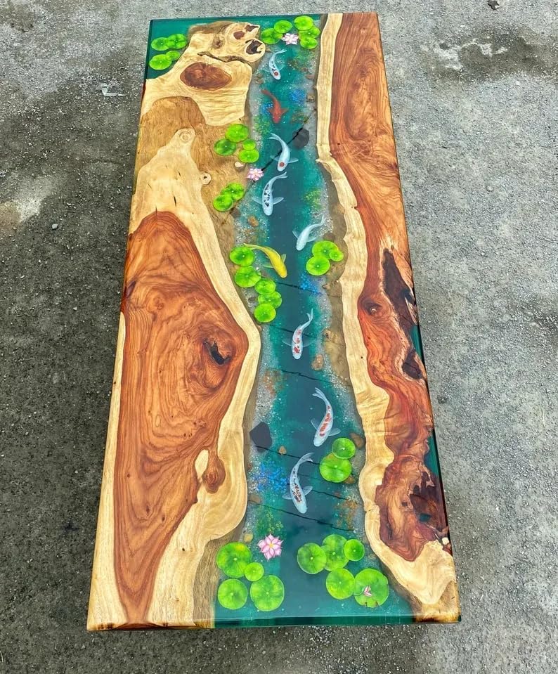 Custom Classic Wood Resin Epoxy Realistic Aquarium Look Resin Epoxy Dinning Table Coffee Table Living Room Table Bar Counter Home Decor - resinhomefurniture