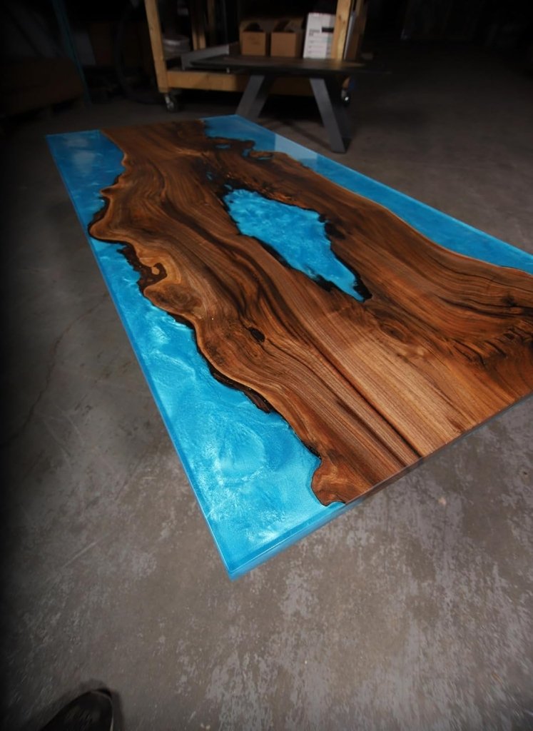 Custom Epoxy Unique Blue River Feel with Waves Table Coastal Table Top Dining Table Coffee Table Side/End Table Home Décor - resinhomefurniture