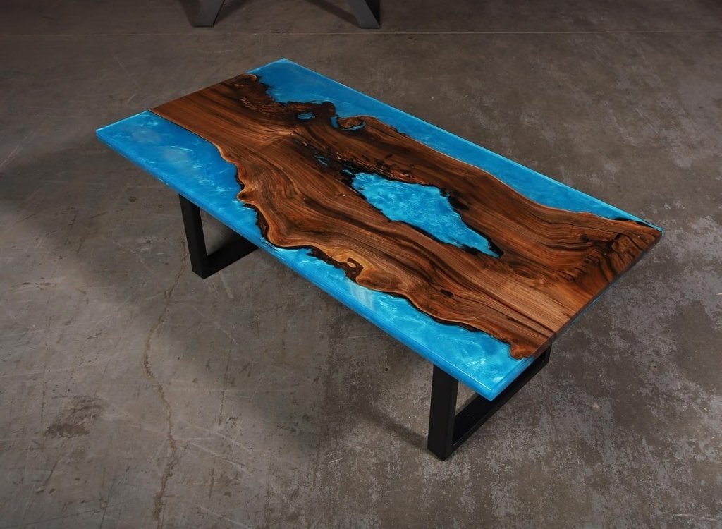 Custom Epoxy Unique Blue River Feel with Waves Table Coastal Table Top Dining Table Coffee Table Side/End Table Home Décor - resinhomefurniture