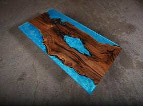 Custom Epoxy Unique Blue River Feel with Waves Table Coastal Table Top Dining Table Coffee Table Side/End Table Home Décor - resinhomefurniture