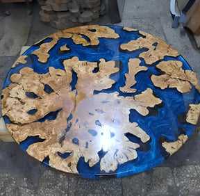 Custom Made Blue Epoxy Resin Round Table Top Dinning Table Coffee Table Side/End Table Top Living Room Table Bar Counter Home Decor - resinhomefurniture