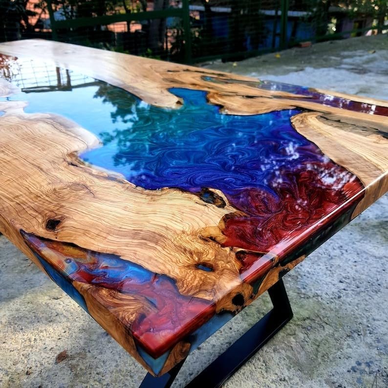 Custom Made Classic Rainbow Look Multi Epoxy Table Dining Table Living Room Table Resin Coffee Table for 2, 4, 6, 8 Wooden Table Console Table Home Décor Patio Table - resinhomefurniture