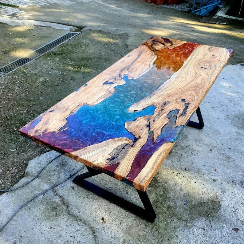 Custom Made Classic Rainbow Look Multi Epoxy Table Dining Table Living Room Table Resin Coffee Table for 2, 4, 6, 8 Wooden Table Console Table Home Décor Patio Table - resinhomefurniture