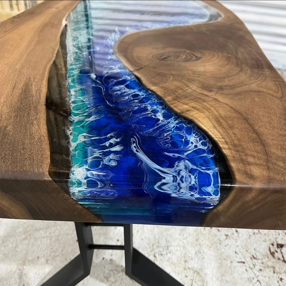 Custom Made Dark Wood Table Realistic River with Waves Dinning Table Coffe Table Live Room Table Side/End Table Bar Counter Home Decor - resinhomefurniture