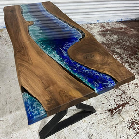 Custom Made Dark Wood Table Realistic River with Waves Dinning Table Coffe Table Live Room Table Side/End Table Bar Counter Home Decor - resinhomefurniture