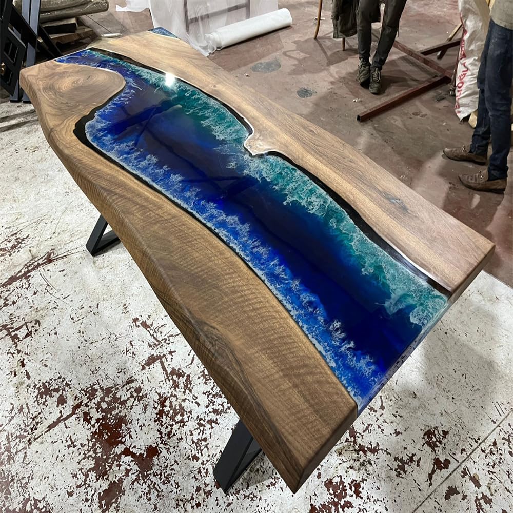 Custom Made Dark Wood Table Realistic River with Waves Dinning Table Coffe Table Live Room Table Side/End Table Bar Counter Home Decor - resinhomefurniture