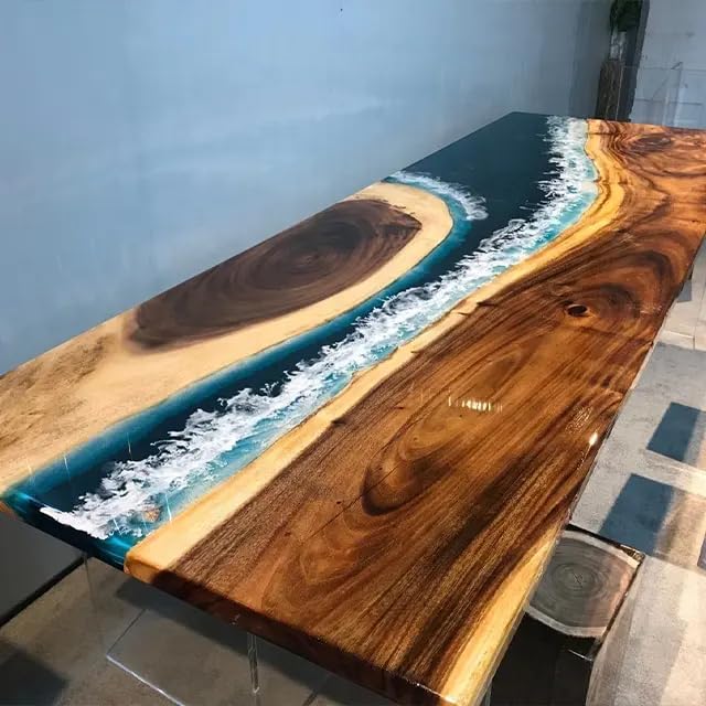 Custom Made Dark Wood with River Waves Look Epoxy Resin Dining Table Coffee Table End Table Wooden Table Living Room Table Bar Counter Home Décor Side Table top - resinhomefurniture