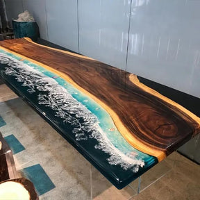 Custom Made Dark Wood with River Waves Look Epoxy Resin Dining Table Coffee Table End Table Wooden Table Living Room Table Bar Counter Home Décor Side Table top - resinhomefurniture