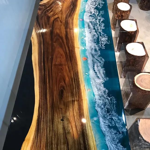 Custom Made Dark Wood with River Waves Look Epoxy Resin Dining Table Coffee Table End Table Wooden Table Living Room Table Bar Counter Home Décor Side Table top - resinhomefurniture