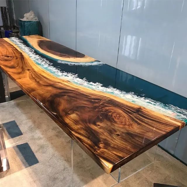 Custom Made Dark Wood with River Waves Look Epoxy Resin Dining Table Coffee Table End Table Wooden Table Living Room Table Bar Counter Home Décor Side Table top - resinhomefurniture