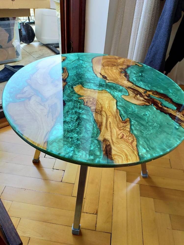 Custom Made Emerald Green Clear Round Epoxy Resin Table Coffee Table Kitchen Table Dining Table Centre Table Patio Table Console Table Living Room Table Home Décor - resinhomefurniture