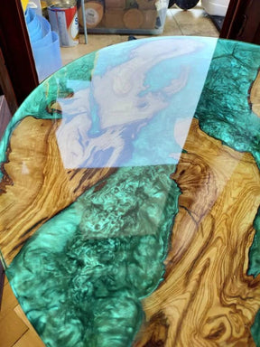 Custom Made Emerald Green Clear Round Epoxy Resin Table Coffee Table Kitchen Table Dining Table Centre Table Patio Table Console Table Living Room Table Home Décor - resinhomefurniture