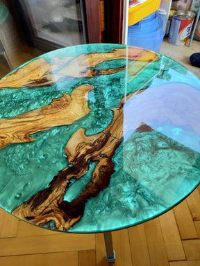 Custom Made Emerald Green Clear Round Epoxy Resin Table Coffee Table Kitchen Table Dining Table Centre Table Patio Table Console Table Living Room Table Home Décor - resinhomefurniture