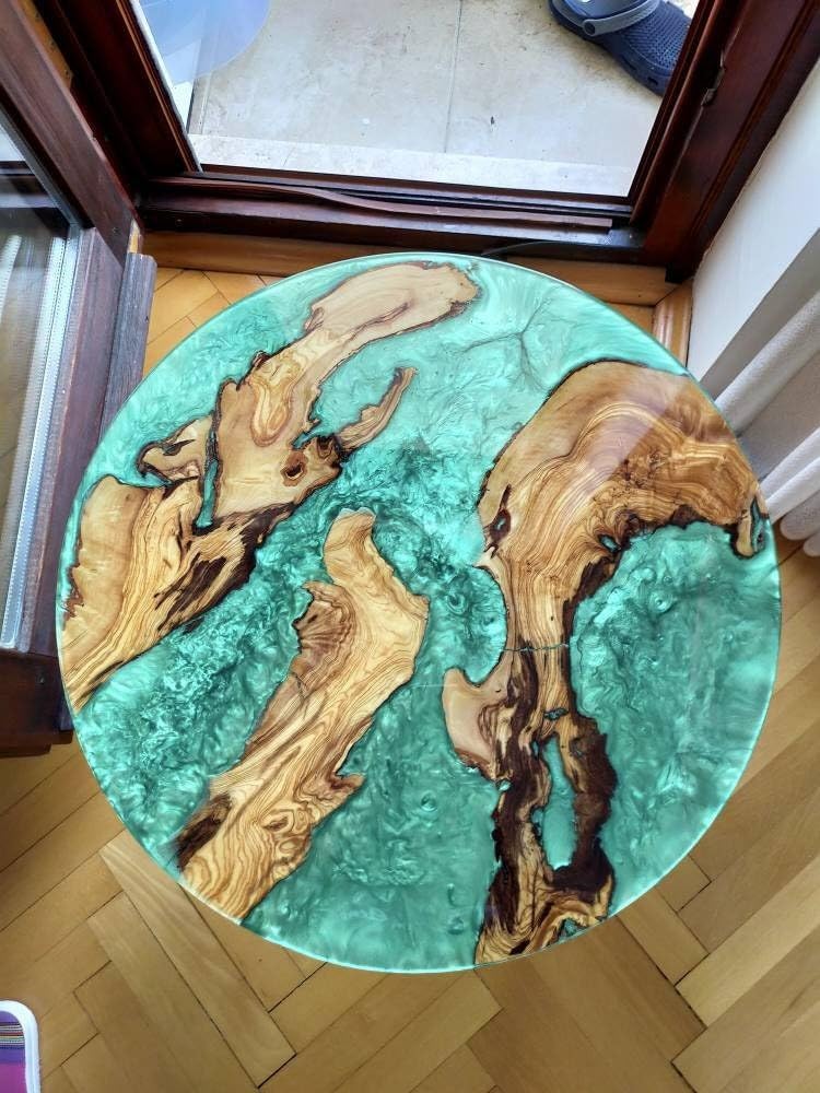 Custom Made Emerald Green Clear Round Epoxy Resin Table Coffee Table Kitchen Table Dining Table Centre Table Patio Table Console Table Living Room Table Home Décor - resinhomefurniture