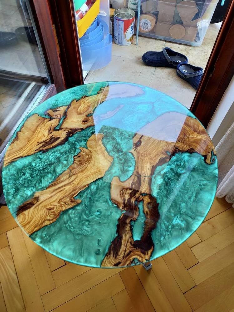 Custom Made Emerald Green Clear Round Epoxy Resin Table Coffee Table Kitchen Table Dining Table Centre Table Patio Table Console Table Living Room Table Home Décor - resinhomefurniture