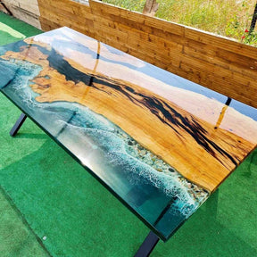 Custom Made Green Clear Resin With Stone Table Epoxy Dining Table Coffee Table End Table Bar Counter Top Living Room Table Wooden Table - resinhomefurniture