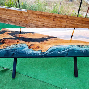 Custom Made Green Clear Resin With Stone Table Epoxy Dining Table Coffee Table End Table Bar Counter Top Living Room Table Wooden Table - resinhomefurniture