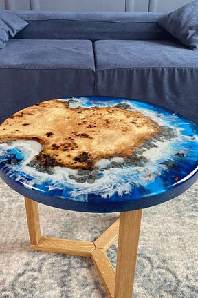 Custom Made Island Look With Stones Round Table Top Dinning Table Coffee Table Side/End Table Top Living Room Table Bar Counter Home D?cor - resinhomefurniture