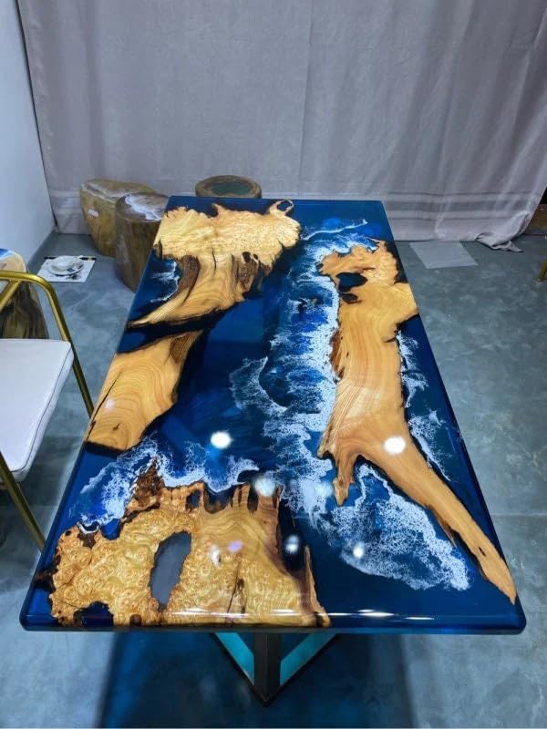 Custom Made Island Ocean with Wave Look Epoxy Resin Dining Table Coffee Table End Table Bar Counter Top Living Room Table - resinhomefurniture