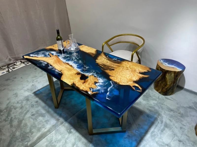 Custom Made Island Ocean with Wave Look Epoxy Resin Dining Table Coffee Table End Table Bar Counter Top Living Room Table - resinhomefurniture