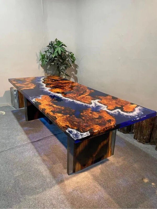 Custom Made Large Epoxy Table, Ocean Waves Look, Dining Table Side/End Table Living Room Table Epoxy Coffee Table Top, Resin Bar Counter - resinhomefurniture