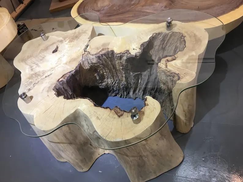 Custom Made Live Edge Log for Round Coffee Table Full Log Coffee Table Side/End Table Luxury Coffee Table Live Edge Table Epoxy Table Resin Dining Table Home Decor (Without Glass) - resinhomefurniture