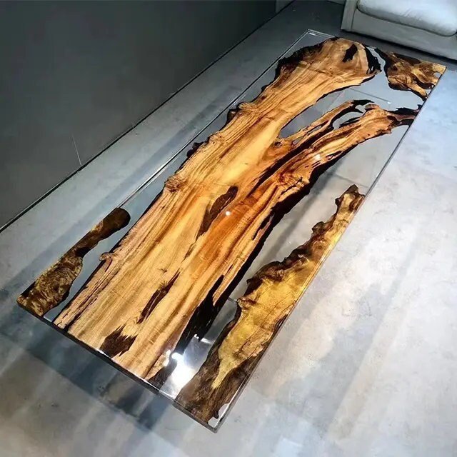 Custom Made Live Edge With Clear Resin Table Epoxy Dining Table Coffee Table End Table Bar Counter Living Room Table Wall Art Wooden Table - resinhomefurniture