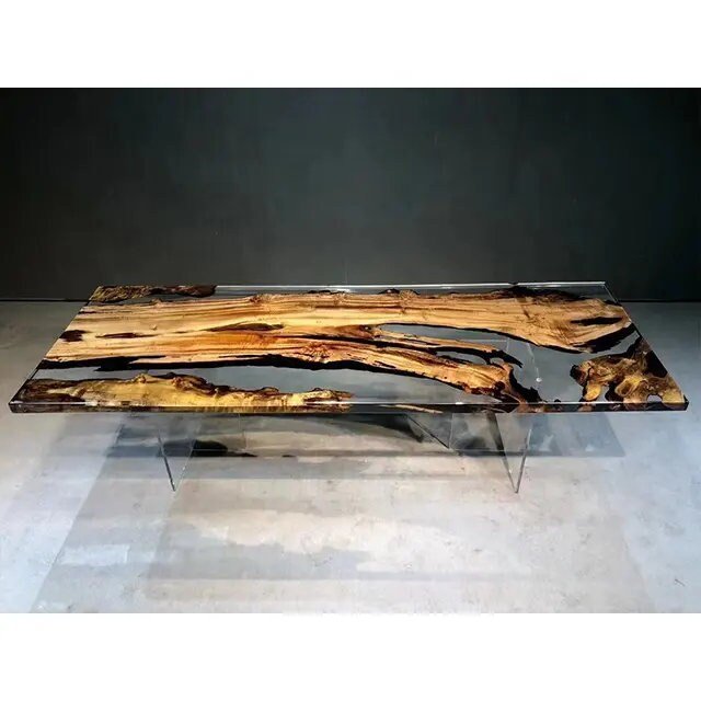 Custom Made Live Edge With Clear Resin Table Epoxy Dining Table Coffee Table End Table Bar Counter Living Room Table Wall Art Wooden Table - resinhomefurniture