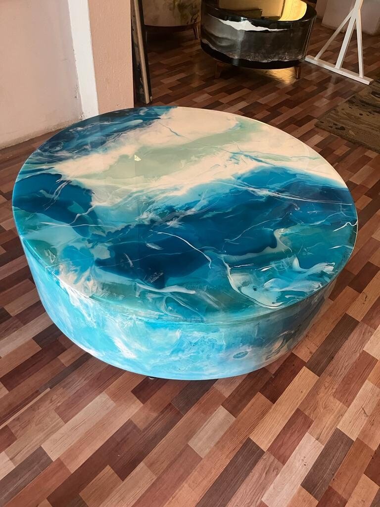 Custom Made Realistic Ocean Beach Dinning Table Coffee Table Side/End Table Top Living Room Table Bar Counter Home D?cor. Without Legs - resinhomefurniture