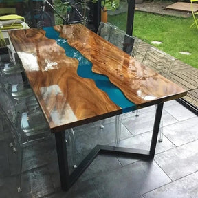 Custom Made Resin Epoxy Round Table Top, Unique Blue River Look, Coffee Table Design, Resin Table, Luxury Decor Table, Walnut Table, Wooden Resin Table - resinhomefurniture