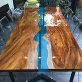 Custom Made Resin Epoxy Round Table Top, Unique Blue River Look, Coffee Table Design, Resin Table, Luxury Decor Table, Walnut Table, Wooden Resin Table - resinhomefurniture