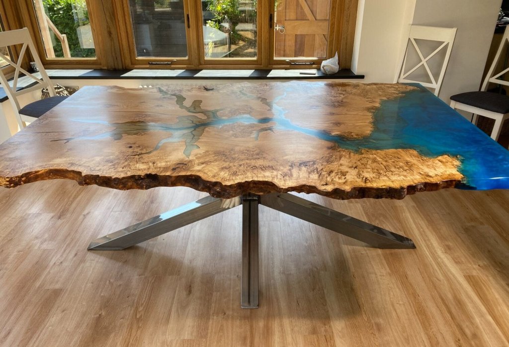 Custom Made Unique Wood Blue Epoxy Dining Table Coffee Table End Table Wooden Table Living Room Table Bar Counter Home D?cor side Table Top - resinhomefurniture