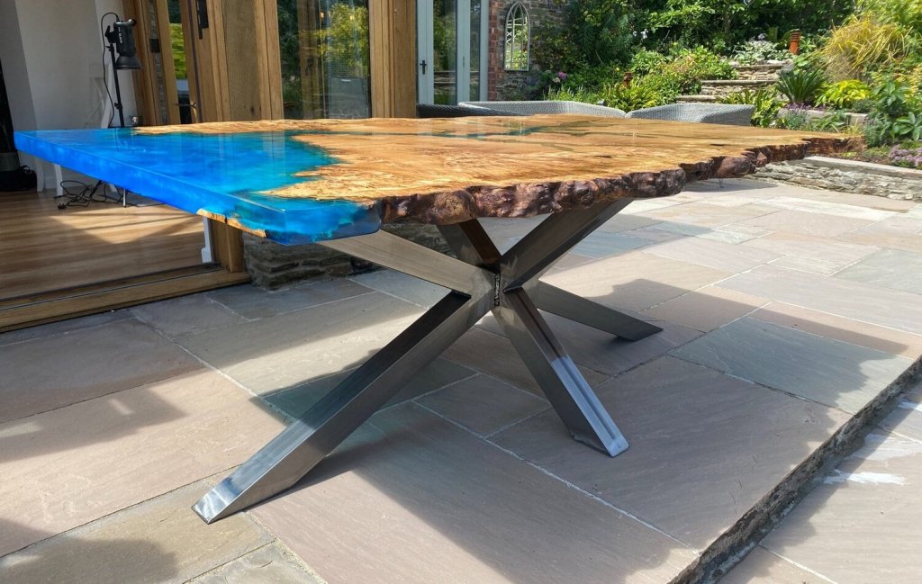 Custom Made Unique Wood Blue Epoxy Dining Table Coffee Table End Table Wooden Table Living Room Table Bar Counter Home D?cor side Table Top - resinhomefurniture