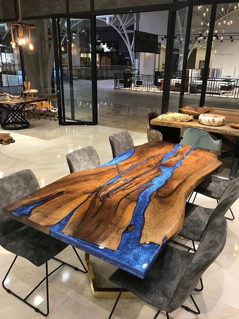 Custom Made Wood With Blue River Resin Table Epoxy Dining Table Coffee Table End Table Bar Counter Living Room Table Wall Art Wooden Table - resinhomefurniture