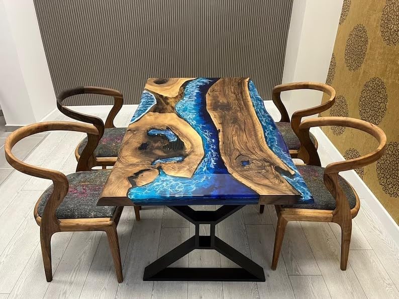 Custom Unique Special Wood Pattern River Flow Epoxy Dining Table Living Room Table Resin Table For 2, 4, 6, 8 Living Room Table Console Table Bar Counter Home Décor - resinhomefurniture