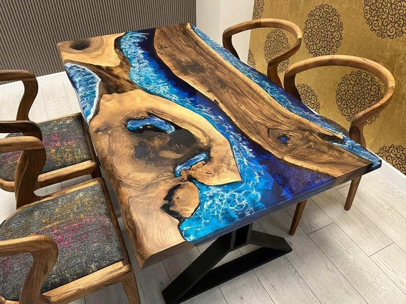 Custom Unique Special Wood Pattern River Flow Epoxy Dining Table Living Room Table Resin Table For 2, 4, 6, 8 Living Room Table Console Table Bar Counter Home Décor - resinhomefurniture