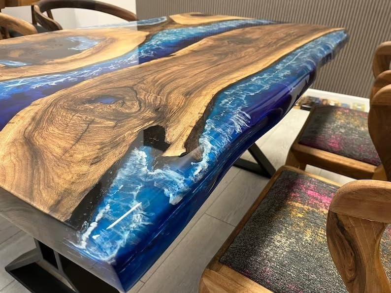 Custom Unique Special Wood Pattern River Flow Epoxy Dining Table Living Room Table Resin Table For 2, 4, 6, 8 Living Room Table Console Table Bar Counter Home Décor - resinhomefurniture