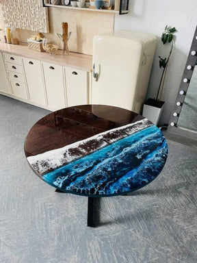 Custom Wood Olive Blue Epoxy Coffee Table Clear Table Dining Table Living Room Table for 2, 4, 6, 8 Multi Ocean Table Round Table Wooden Table Home Décor Patio Table - resinhomefurniture