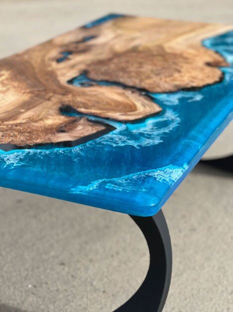 Custom Wood Resin Epoxy Beach feel with Waves Table Coastal table Top Dining Table Coffee Table Side/End Table Home D?cor - resinhomefurniture