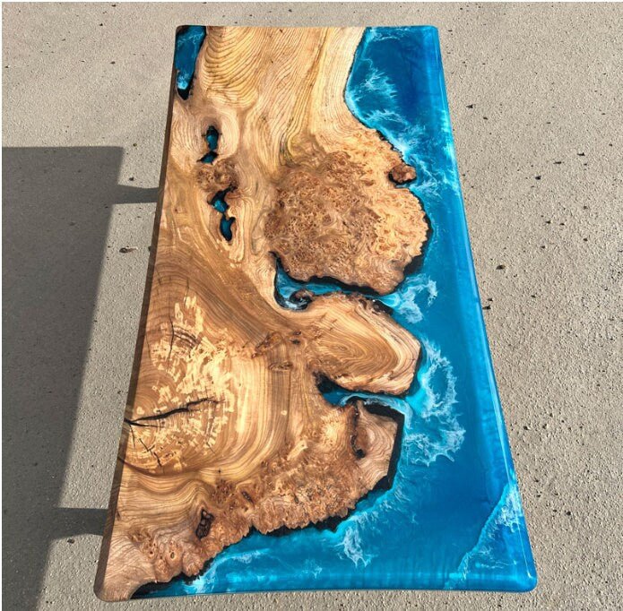 Custom Wood Resin Epoxy Beach feel with Waves Table Coastal table Top Dining Table Coffee Table Side/End Table Home D?cor - resinhomefurniture