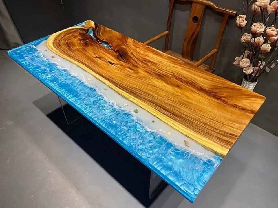 Custom Wood Resin Epoxy Classic Ocean Look Table Coastal table Top Dining Table Coffee Table Side/End Table Bar Counter Home D?cor - resinhomefurniture