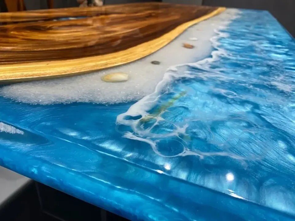 Custom Wood Resin Epoxy Classic Ocean Look Table Coastal table Top Dining Table Coffee Table Side/End Table Bar Counter Home D?cor - resinhomefurniture