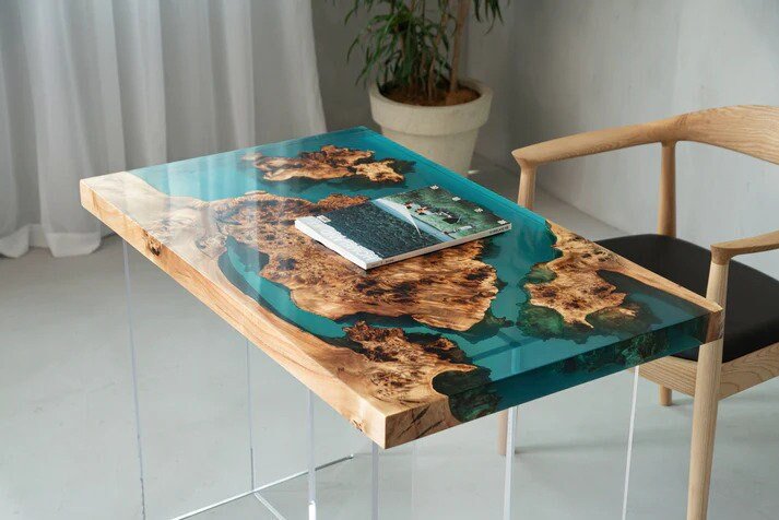 Custom Wood Resin Epoxy Clear Transparent Green Table Coastal table Top Dining Table Coffee Table Side/End Table Home D?cor - resinhomefurniture