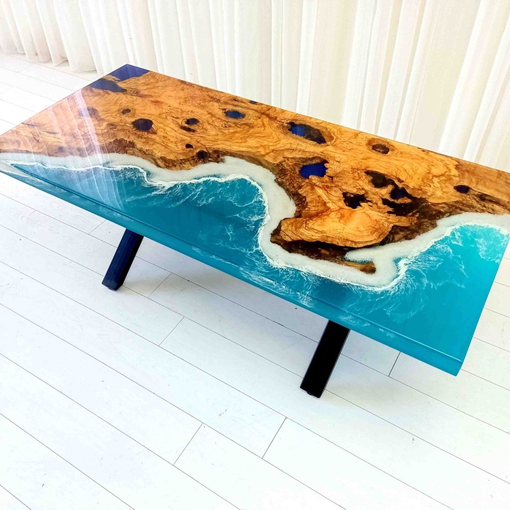 Custom Wood Resin Epoxy Realistic Ocean Beach feel with Waves Table Coastal table Top Dining Table Coffee Table Side/End Table Home D?cor - resinhomefurniture