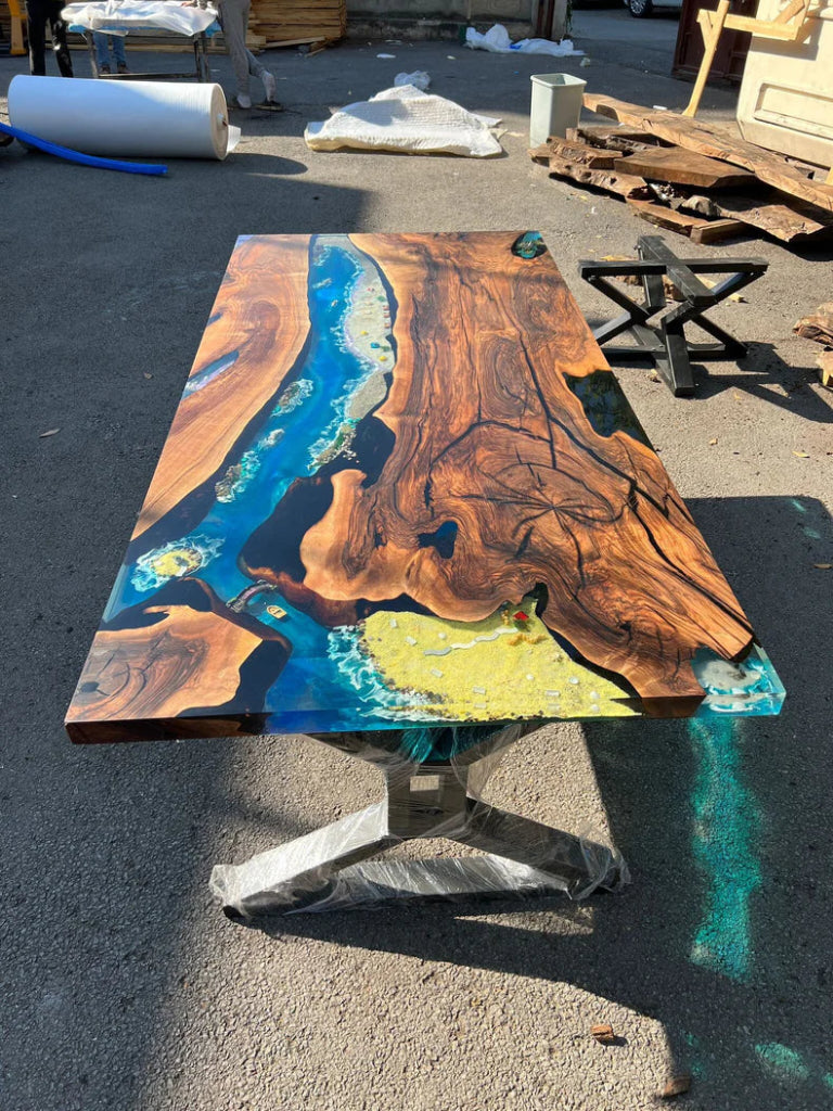 Custom Wood Resin Epoxy Realistic Ocean River Wave Look Table Coastal table Top Dining Table Coffee Table Side/End Table Home D?cor - resinhomefurniture