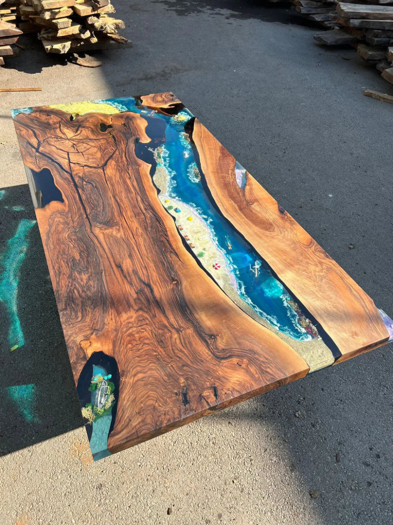 Custom Wood Resin Epoxy Realistic Ocean River Wave Look Table Coastal table Top Dining Table Coffee Table Side/End Table Home D?cor - resinhomefurniture