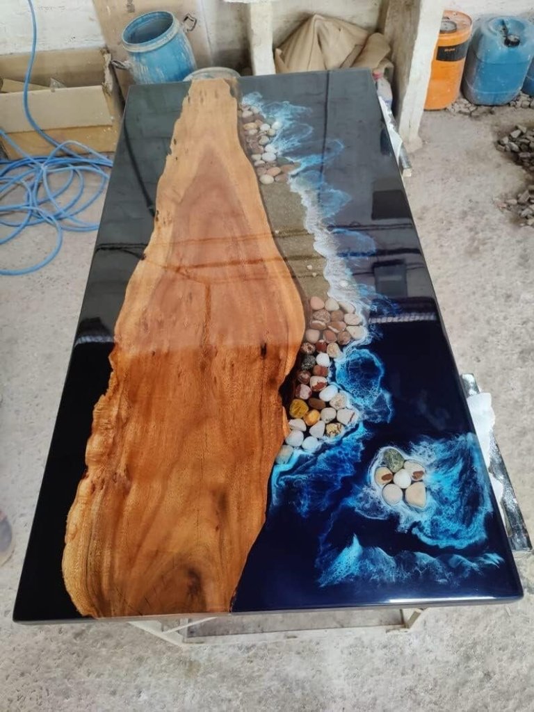 Customized epoxy Resin Crystal Clear Transparent Solid Wood Opaque Table, Dining Table, Living Room Table, Wooden Epoxy Coffee Table, - resinhomefurniture